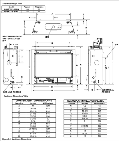 Majestic Quartz 36 Platinum Direct Vent Single-Sided Gas Fireplace - QUARTZPLA36IN