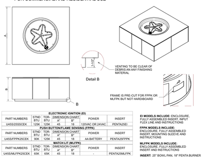 HPC Square  Electronic Ignition Outdoor Gas Firepit - U45S/25SSCEK