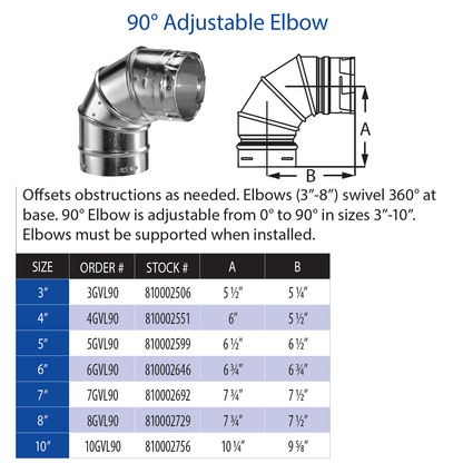 DuraVent Type B 90 Degree Adjustable Elbow | 6GVL90