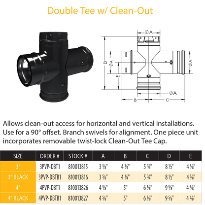 DuraVent Pellet Vent Pro Double Tee Cleanout Black | 4PVP-DBTB1