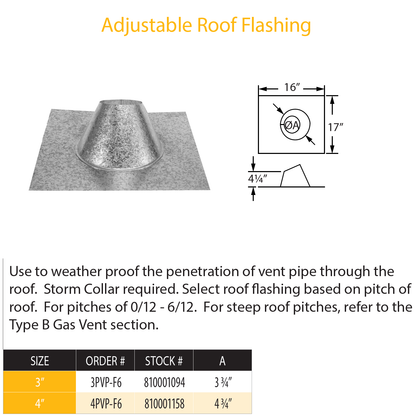 DuraVent Pellet Vent Pro Adjustable Roof Flashing | 4PVP-F6