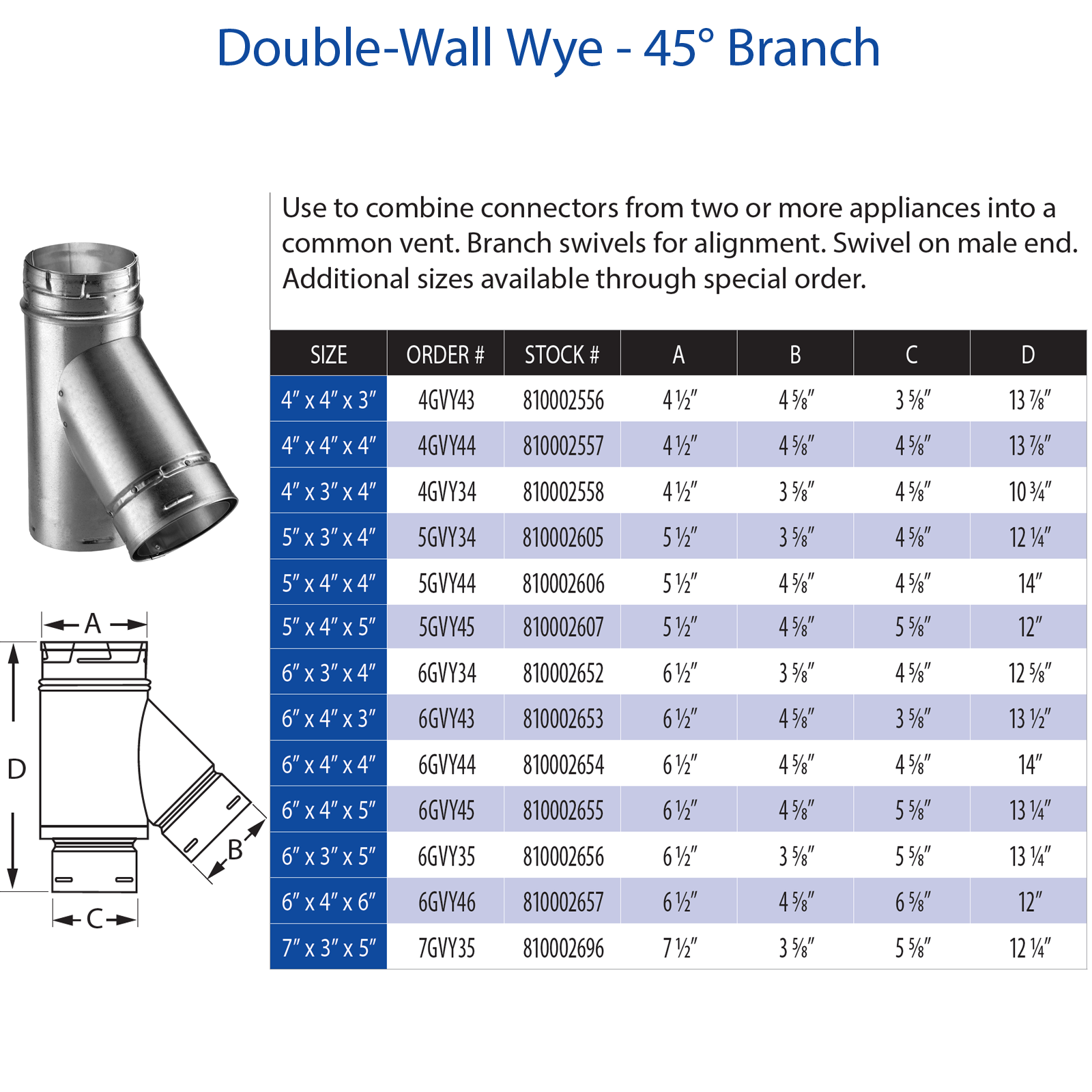 DuraVent Type B 5" X 4" X 4" Double-Wall WYE - 45 Degree Br | 5GVY44 ...