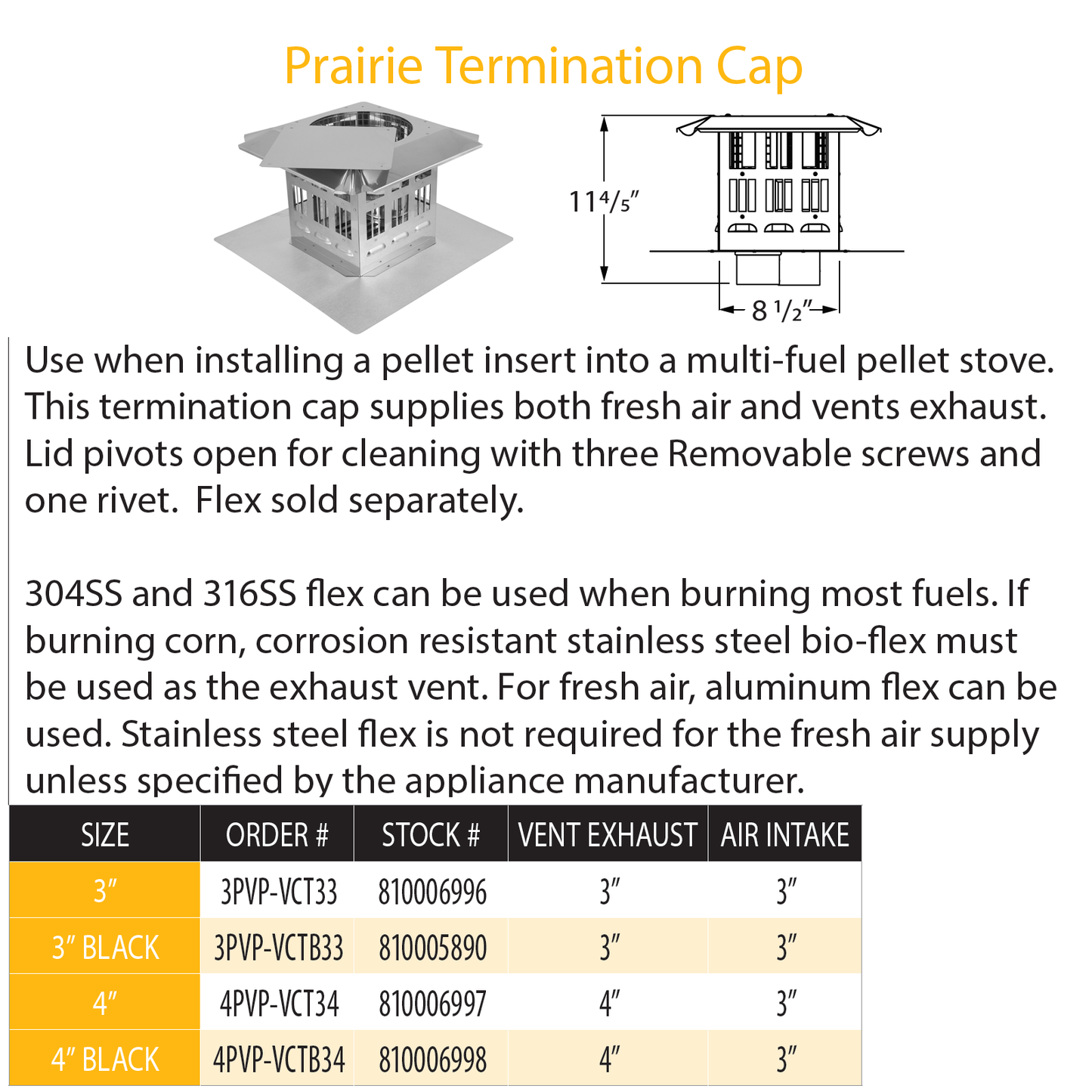 DuraVent PVP 4" Prairie Termination Cap Stainless | 4PVP-VCT34