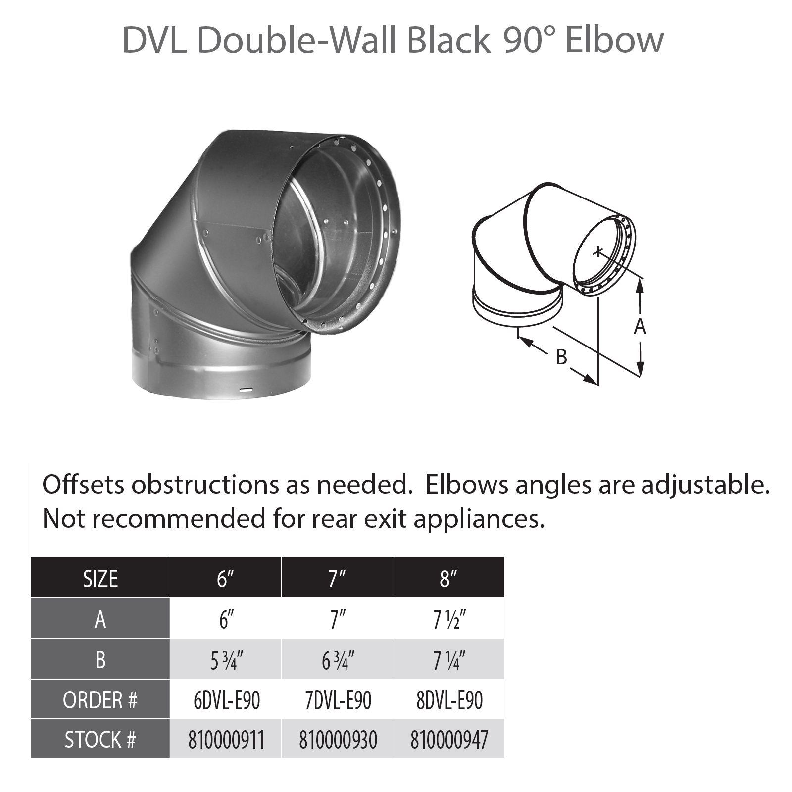DuraVent 8 DVL 90 Degree Double-Wall Black Elbow - 8DVL-E90