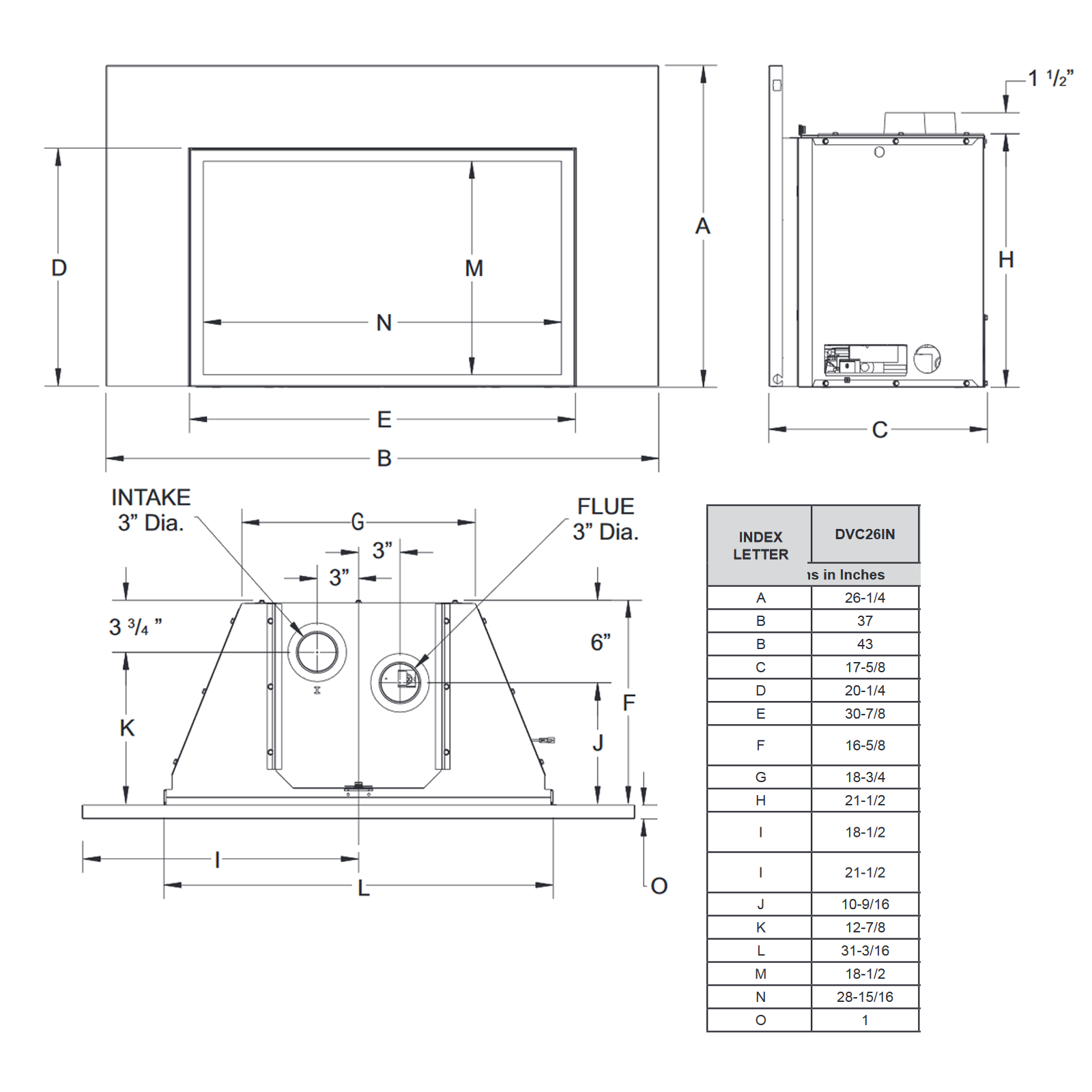 Empire Innsbrook Medium Clean Face Direct Vent Gas Insert | DVC26IN